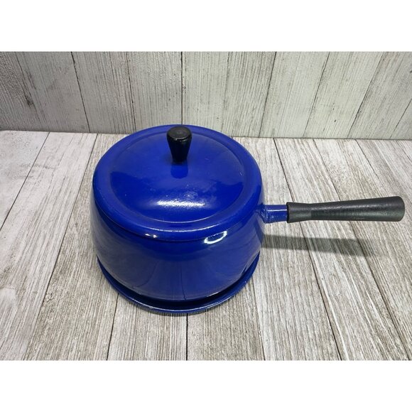 Vtg Blue Pot Metal Retro 70's Style MCM Lid Plate Handle 4.5" DIA 3" Tall - Picture 2 of 11